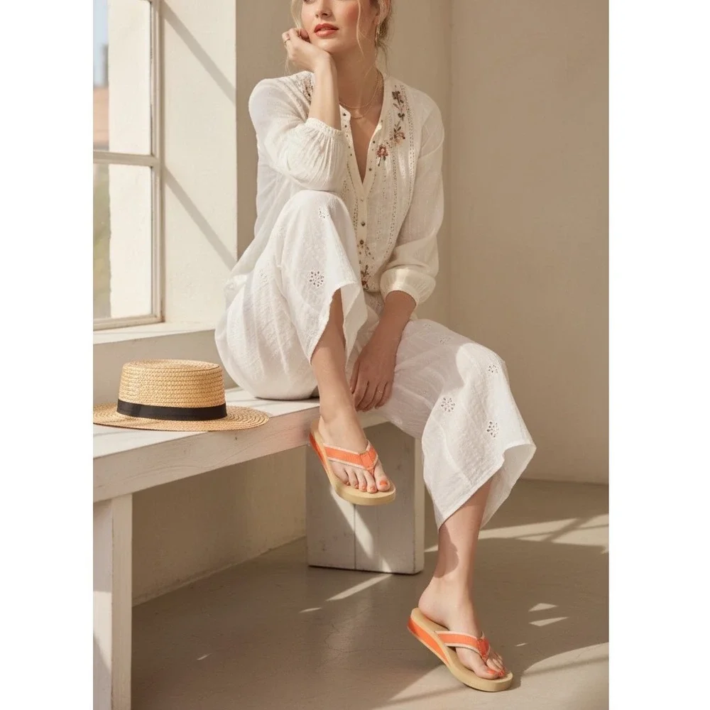 TORY BURCH 'Wilhelm' Sandal Orange & Tan Thong Style Flip Flop Size 10